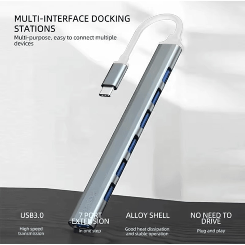 7 Port USB HUB USB C And USB 30 Multiport Adapter For MacBook Pro Air Laptop PC 1