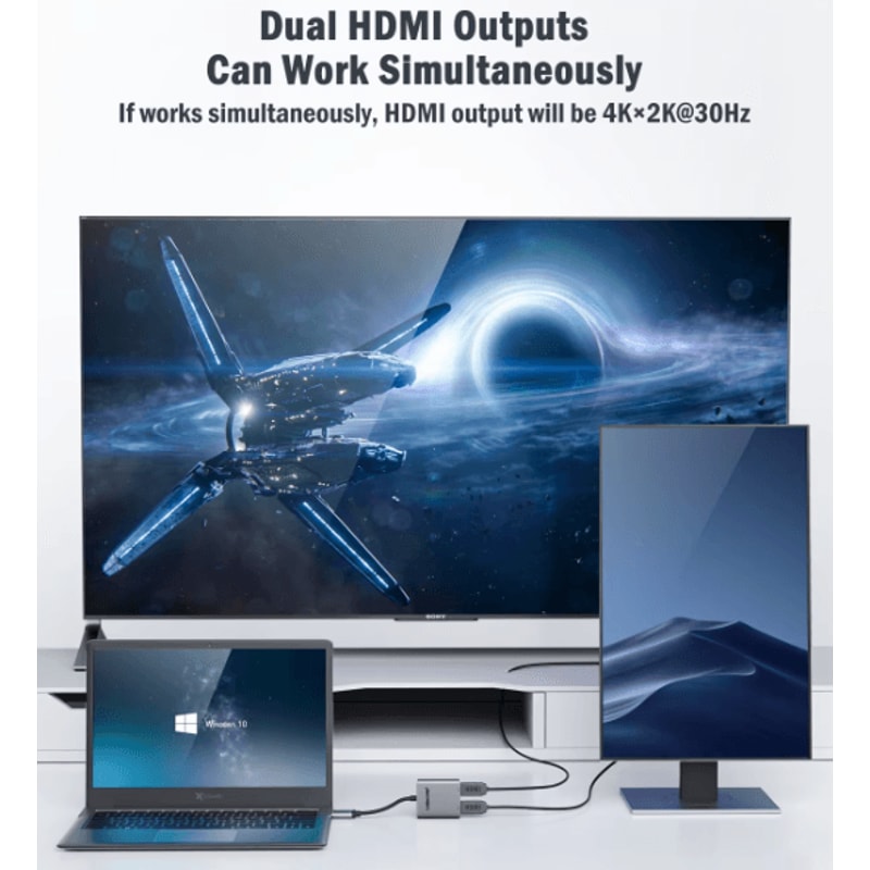 Lemorele Dual HDMI USB C Hub 4K 60Hz Dual Screen Docking Station For Laptop PC And Phone 4