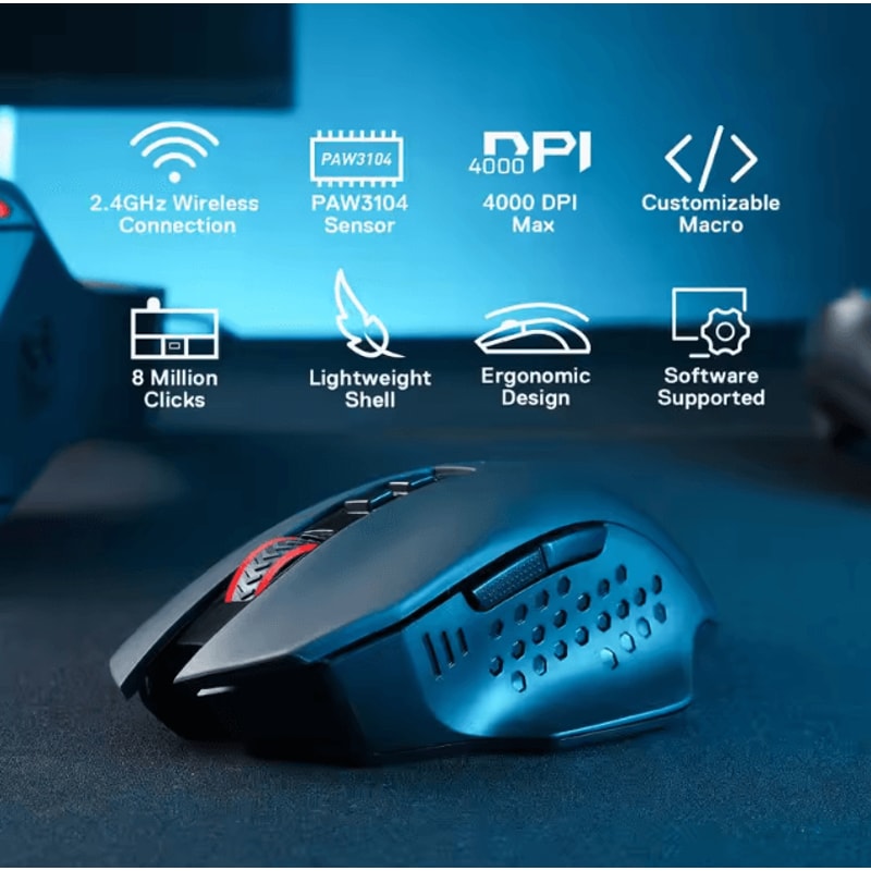 Redragon M656 Gainer Wireless Gaming Mouse 4000 DPI 24Ghz With 7 Macro Buttons And Red Backlight 0