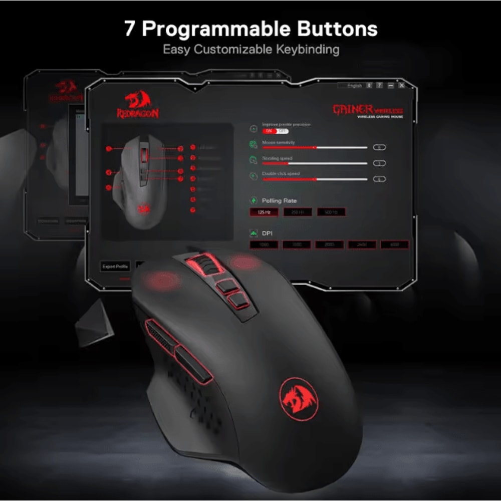 Redragon M656 Gainer Wireless Gaming Mouse 4000 DPI 24Ghz With 7 Macro Buttons And Red Backlight 1