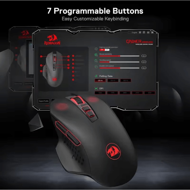 Redragon M656 Gainer Wireless Gaming Mouse 4000 DPI 24Ghz With 7 Macro Buttons And Red Backlight 1