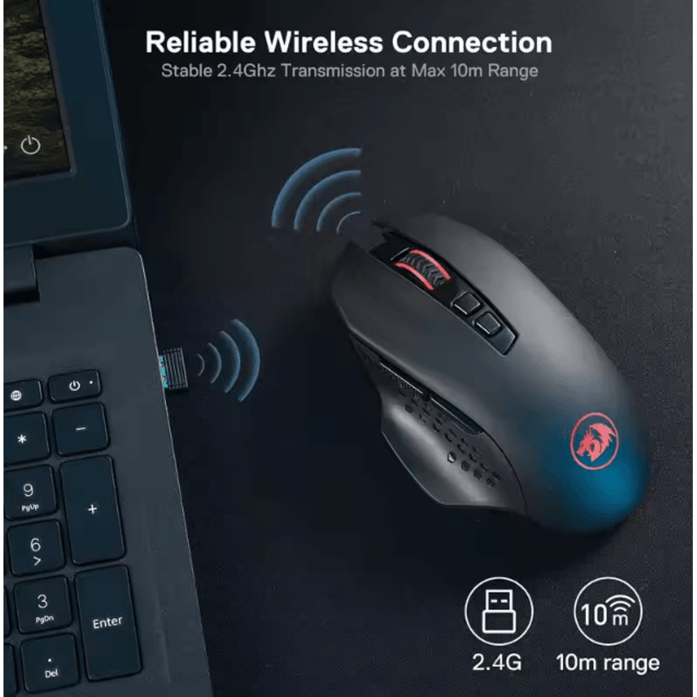 Redragon M656 Gainer Wireless Gaming Mouse 4000 DPI 24Ghz With 7 Macro Buttons And Red Backlight 3