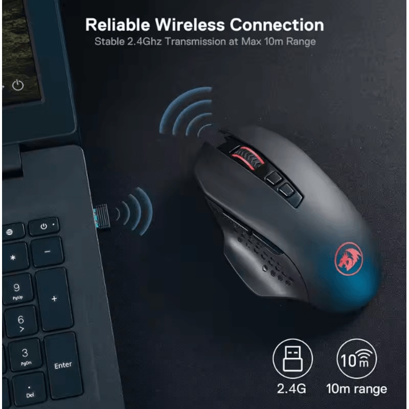 Redragon M656 Gainer Wireless Gaming Mouse 4000 DPI 24Ghz With 7 Macro Buttons And Red Backlight 3