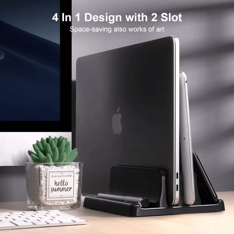 Adjustable Vertical Laptop Stand Holder SpaceSaving 4 In 1 Desktop Dock 0