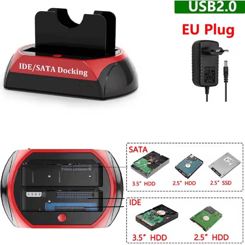 USB To SATA IDE Dual Bay Hard Drive Docking Station For 25 And 35 Inch Drives 7
