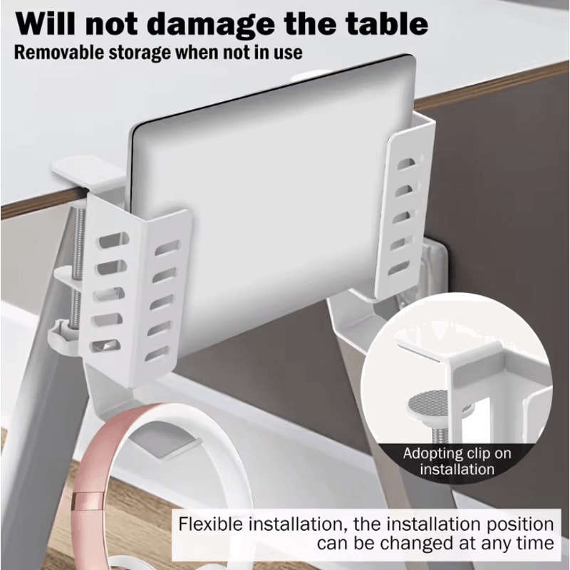 2Pcs Adjustable Hanging Laptop Holder Clamp On Desk SpaceSaving Mount For Home And Office 1