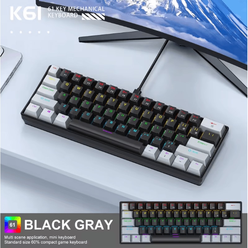 APAYADO K61 60 Portable Wired Mini Mechanical Keyboard Wired RGB With 61 Keys 6