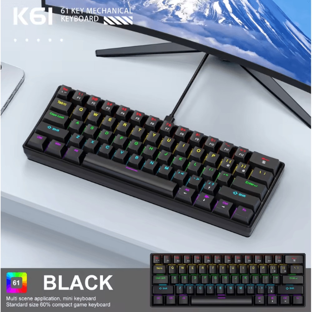 APAYADO K61 60 Portable Wired Mini Mechanical Keyboard Wired RGB With 61 Keys 7