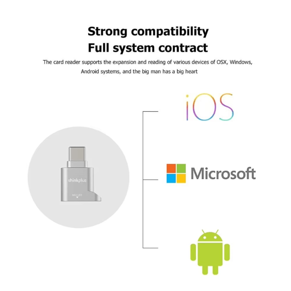 Lenovo Thinkplus USB C TypeC Metal TF Card Reader Adapter For Micro SD Memory Cards 3