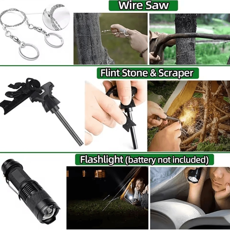 13Piece Outdoor Survival Tool Kit MultiFunction Adventure Camping Emergency Gear Set 2