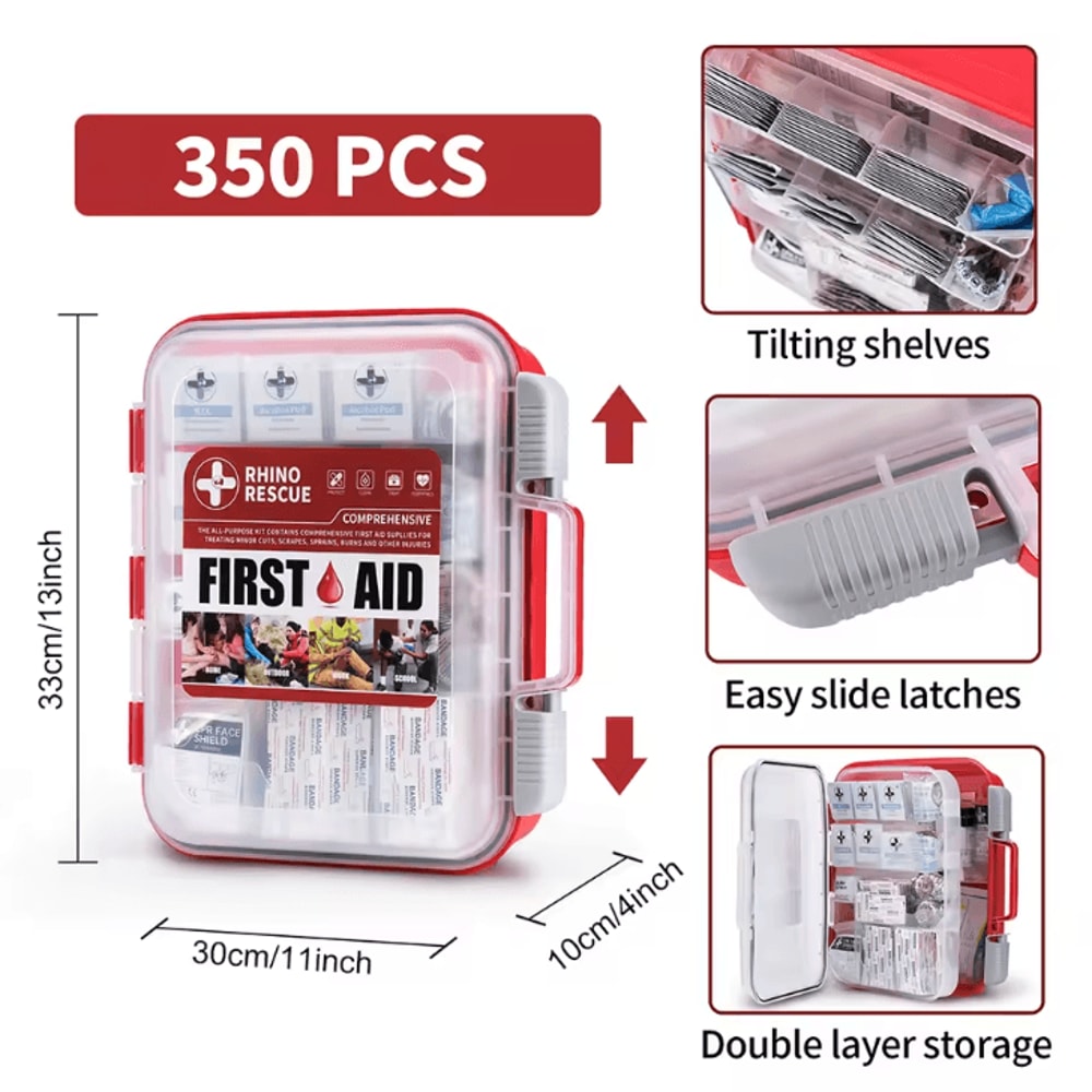 RHINO RESCUE 350Piece AllPurpose First Aid Kit OSHACompliant Medical Supplies For Home Office Eme 4