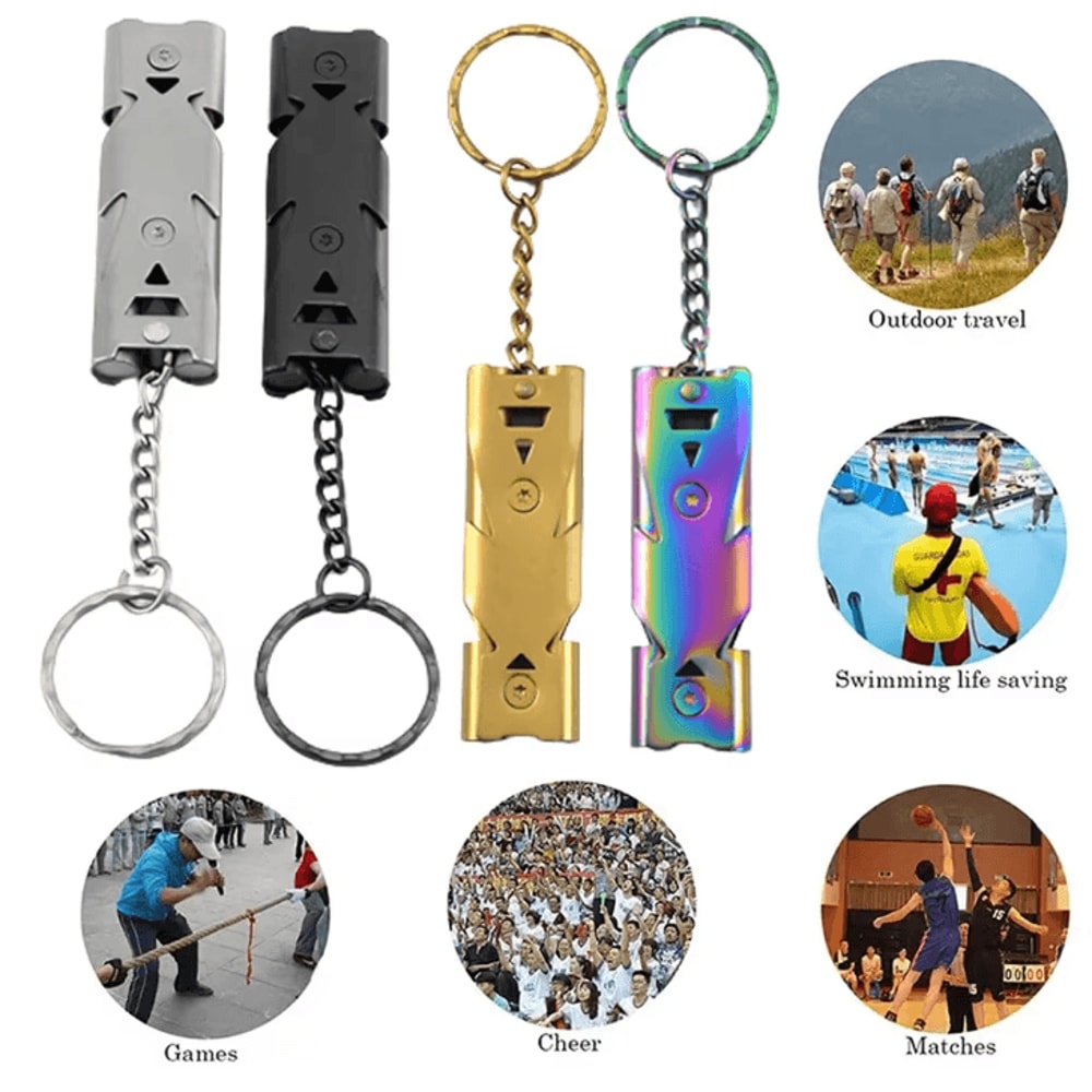 Emergency SOS Double Tube Whistle Keychain Lifesaving Survival Whistle For Outdoor Hiking Camping 3