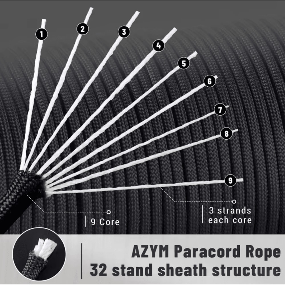 9Strand Military Paracord 650 LB Tactical Survival Rope For Outdoor Camping Weaving 1