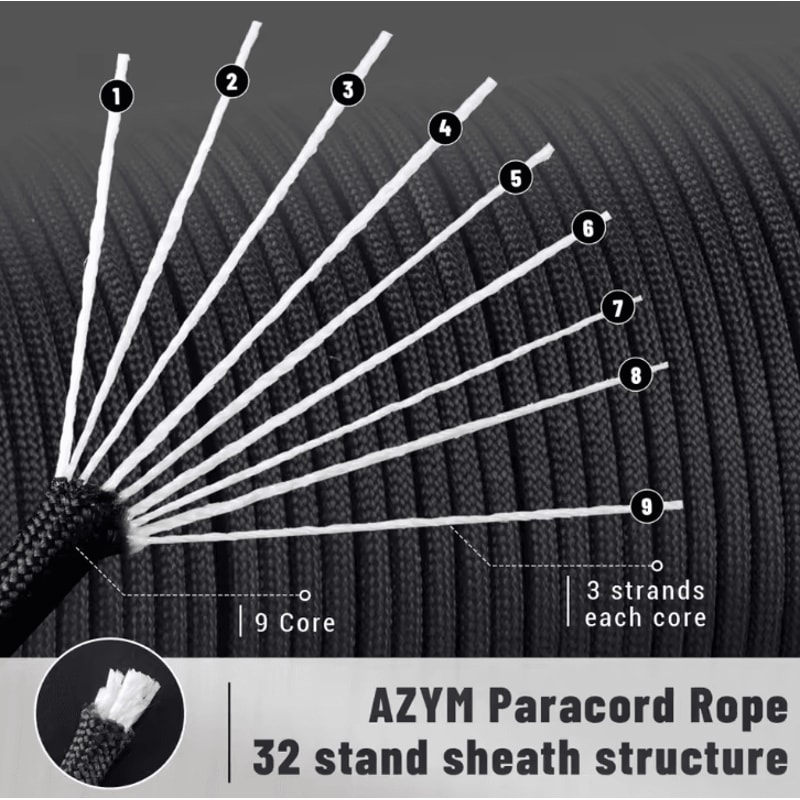 9Strand Military Paracord 650 LB Tactical Survival Rope For Outdoor Camping Weaving 1