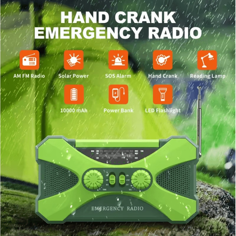 10000 MAh Portable Survival Power Station Solar HandCrank Emergency Radio Flashlight SOS Alarm T 1