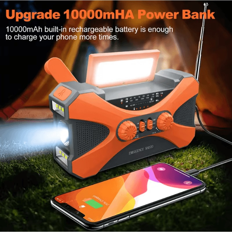 10000 MAh Portable Survival Power Station Solar HandCrank Emergency Radio Flashlight SOS Alarm T 2