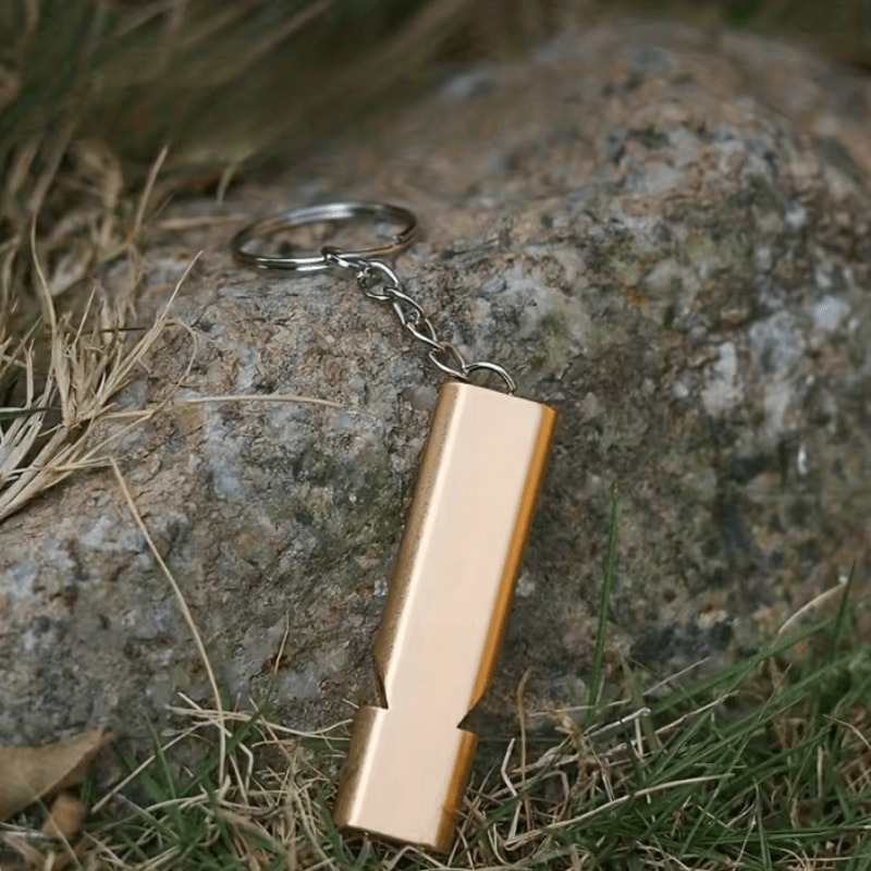 Gold Survival Whistle Keychain DoubleHole Emergency Rescue Whistle For Camping Outdoor Safety 1