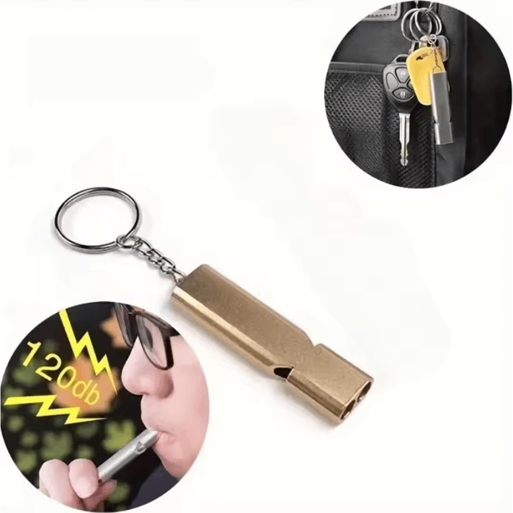 Gold Survival Whistle Keychain DoubleHole Emergency Rescue Whistle For Camping Outdoor Safety 3