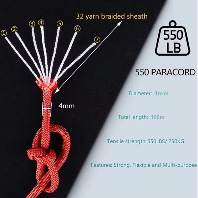 Reflective 550 Paracord Rope 7 Strand 4 Mm Tactical Camping Lanyard And DIY Survival Cord 1