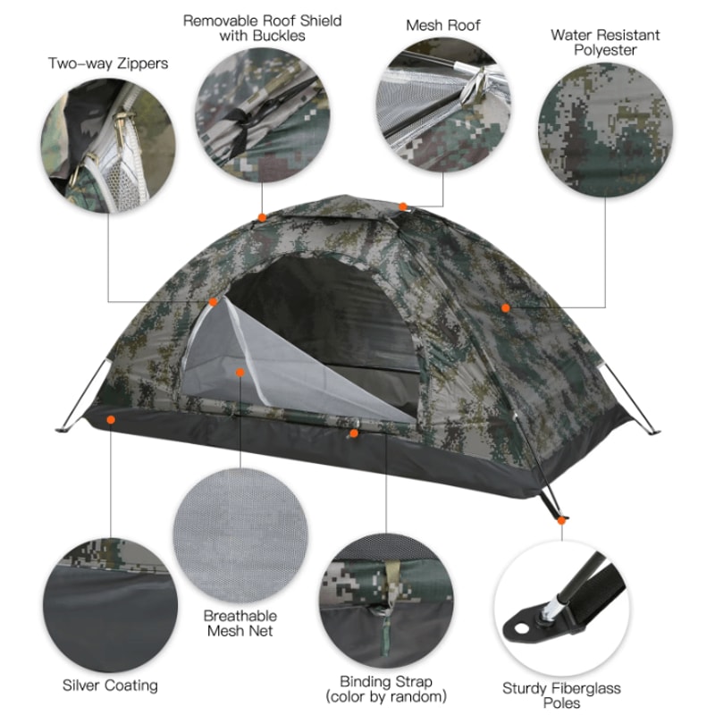 Tomshoo Ultralight Camping Tent For 1 Or 2 Person Single Layer UPF 30 Portable Hiking And Outdoor 2