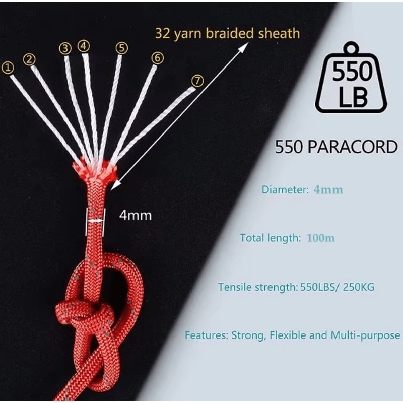 Reflective 550 Paracord Rope 7 Strand 4 Mm Tactical Camping And DIY Rope 1