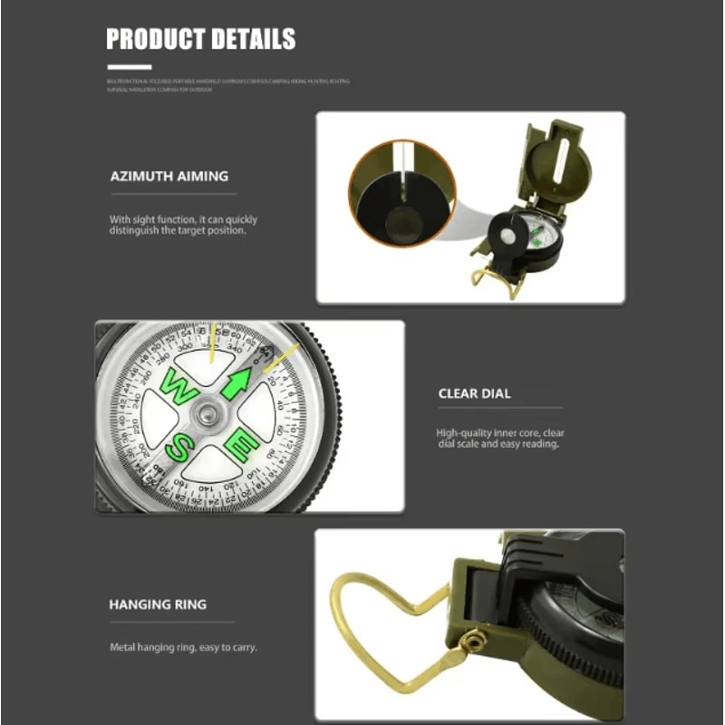 HighPrecision Military Lensatic Compass Aluminum Alloy Folding Outdoor Navigation Tool 3
