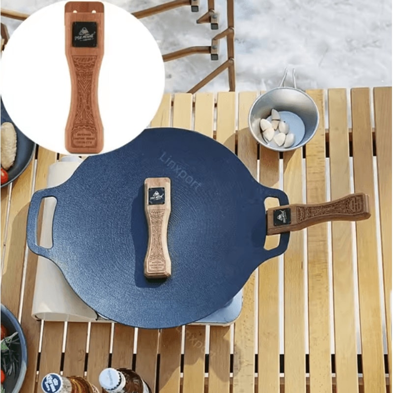 Adjustable Outdoor Grill Pan Handle HeatResistant Solid Wood Grip For Camping BBQ 0