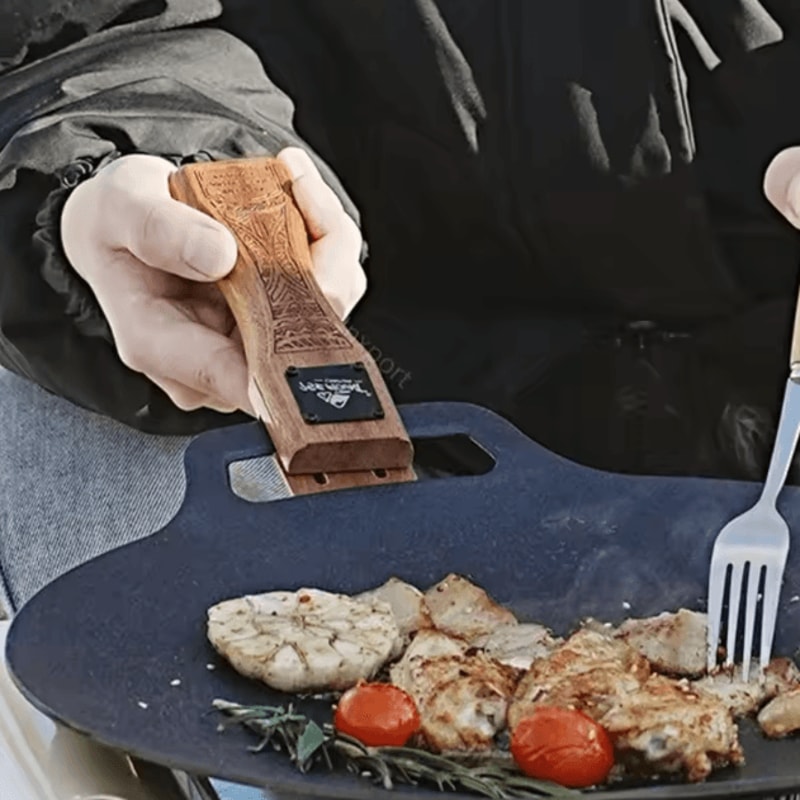 Adjustable Outdoor Grill Pan Handle HeatResistant Solid Wood Grip For Camping BBQ 2