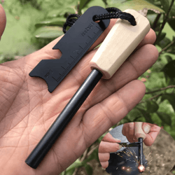 wilderness survival flint fire starter – portable magnesium fire kit with wooden handle for camping & outdoor