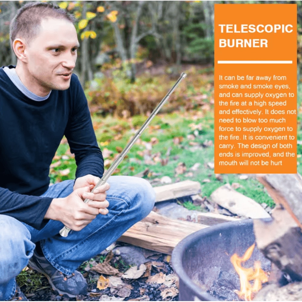 Retractable Camping Fire Blow Tube Portable Stainless Steel Fire Starter For Outdoor Cooking Surv 2