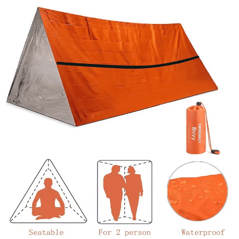 2Person Emergency Survival Shelter Tent Waterproof Mylar Bivy With Thermal Sleeping Bag SOS Rescu 0