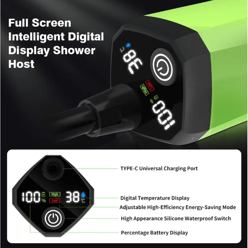 Portable Camping Shower Pump 6000mAh Rechargeable Outdoor Shower Kit With Digital Display 3