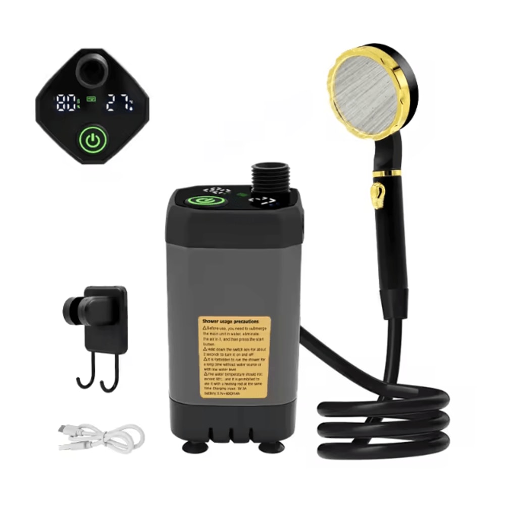 Portable Camping Shower Pump 6000mAh Rechargeable Outdoor Shower Kit With Digital Display 6