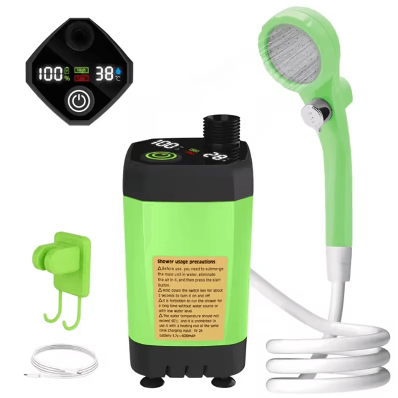 Portable Camping Shower Pump 6000mAh Rechargeable Outdoor Shower Kit With Digital Display 7
