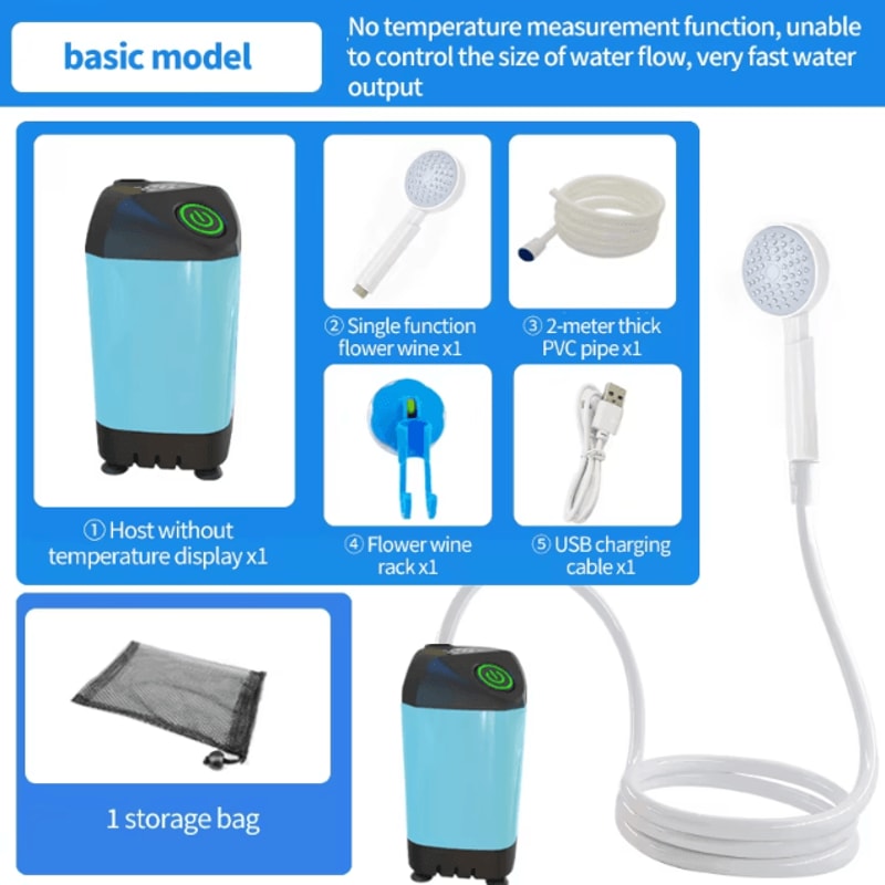 Portable Camping Shower Pump USB Rechargeable Portable Outdoor Shower For Camping Beach Hiking Pe 3