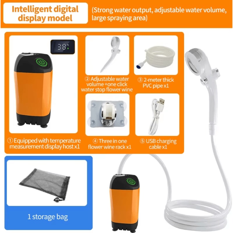 Portable Camping Shower Pump USB Rechargeable Portable Outdoor Shower For Camping Beach Hiking Pe 4