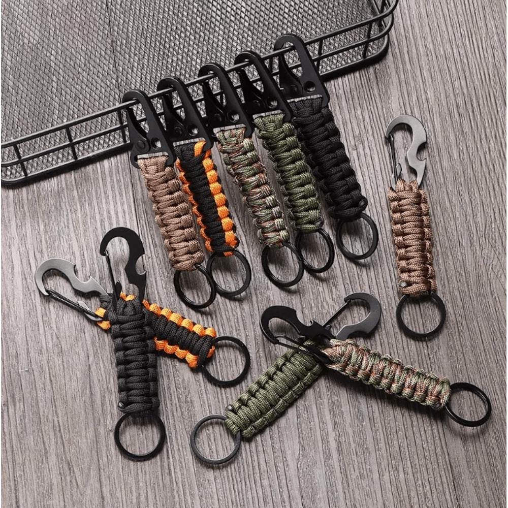 Military Paracord Keychain Carabiner Braided Paracord Survival Keychain With Bottle Opener For Cam 0