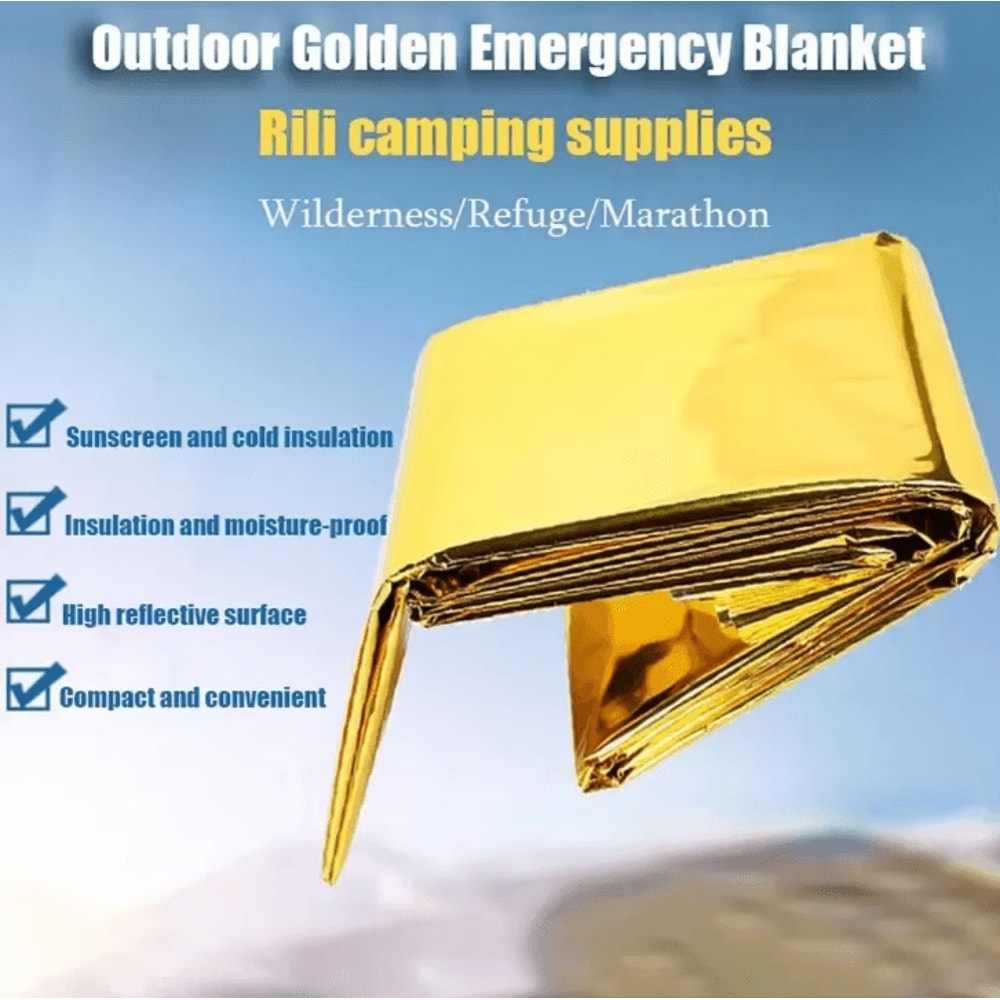 UltraLight Emergency Thermal Poncho Blanket Waterproof Mylar Survival Poncho For Camping Hiking E 1
