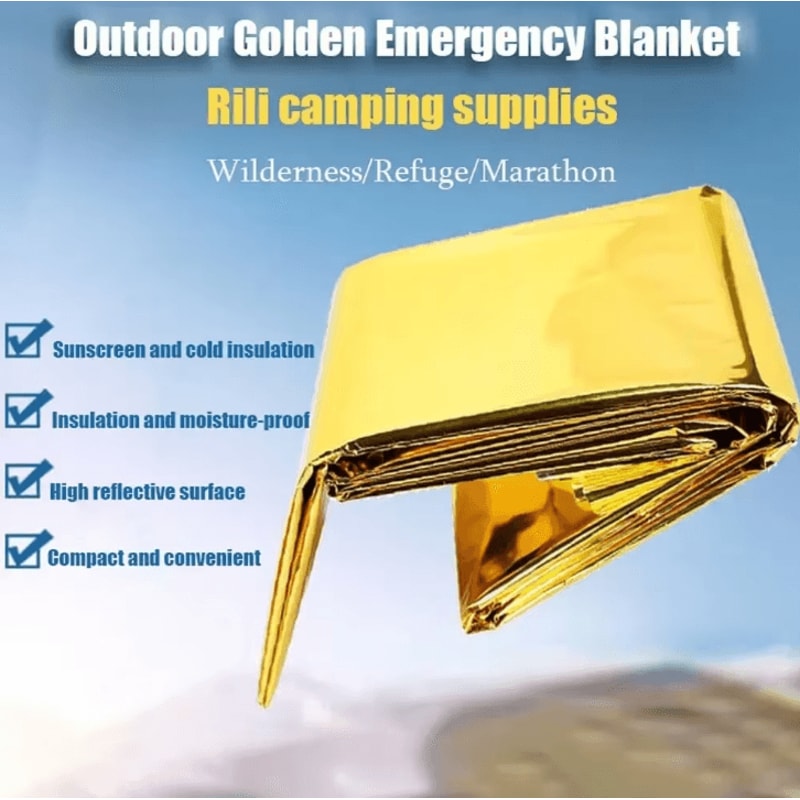 UltraLight Emergency Thermal Poncho Blanket Waterproof Mylar Survival Poncho For Camping Hiking E 1