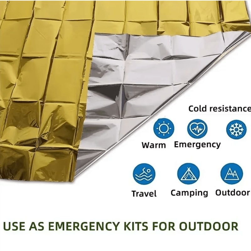 UltraLight Emergency Thermal Poncho Blanket Waterproof Mylar Survival Poncho For Camping Hiking E 2
