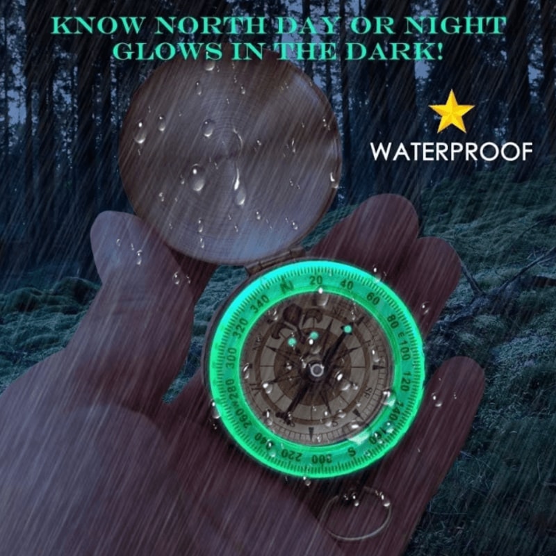 Vintage Copper Camping Survival Compass Waterproof GlowintheDark Pocket Compass For Hiking Outdoo 1