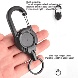 steel wire retractable keychain carabiner tactical anti theft key holder automatic buckle rope for camping hiking edc