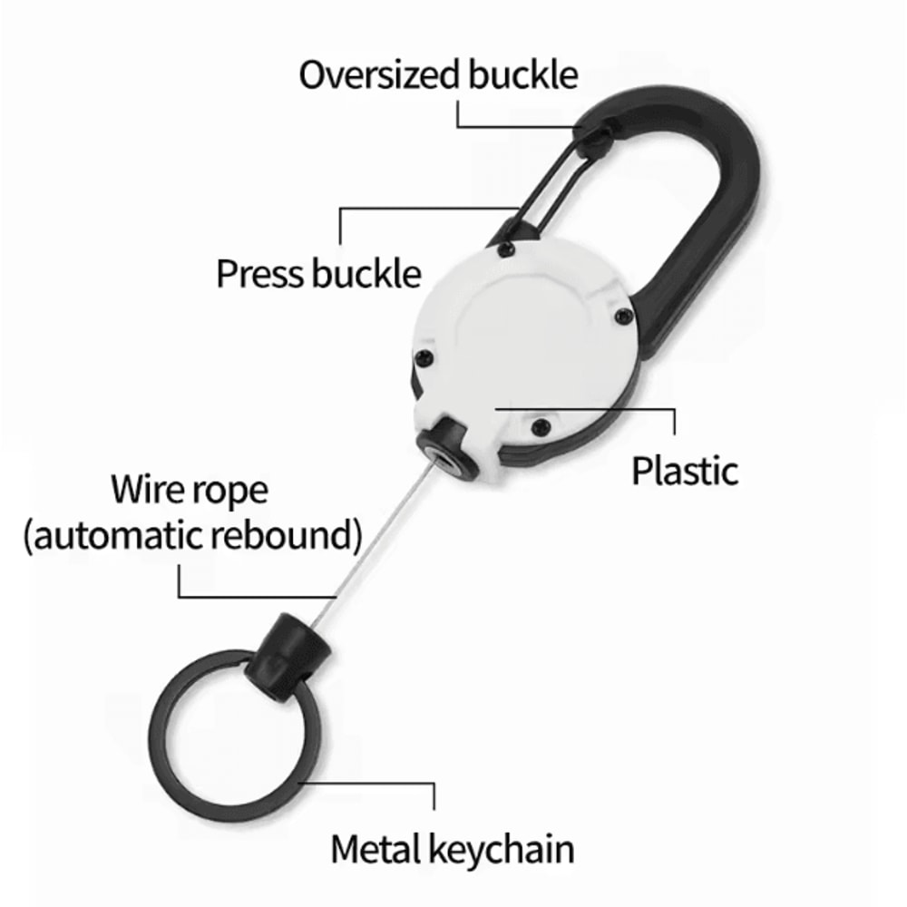 Steel Wire Retractable Keychain Carabiner Tactical Anti Theft Key Holder Automatic Buckle Rope For 1