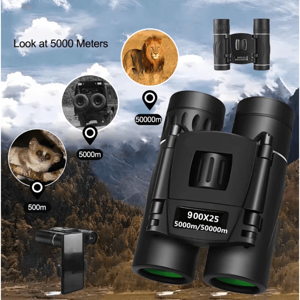 900x25 HD Zoom Binoculars Portable BAK4 Prism Binoculars Folding Long Range Outdoor Telescope For C 1