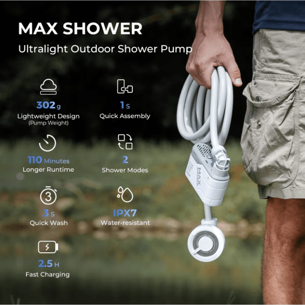 Flextail Portable Camping Shower Pump Rechargeable Outdoor Electric Shower IPX7 Waterproof For Camp 1
