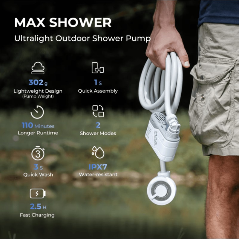 Flextail Portable Camping Shower Pump Rechargeable Outdoor Electric Shower IPX7 Waterproof For Camp 1