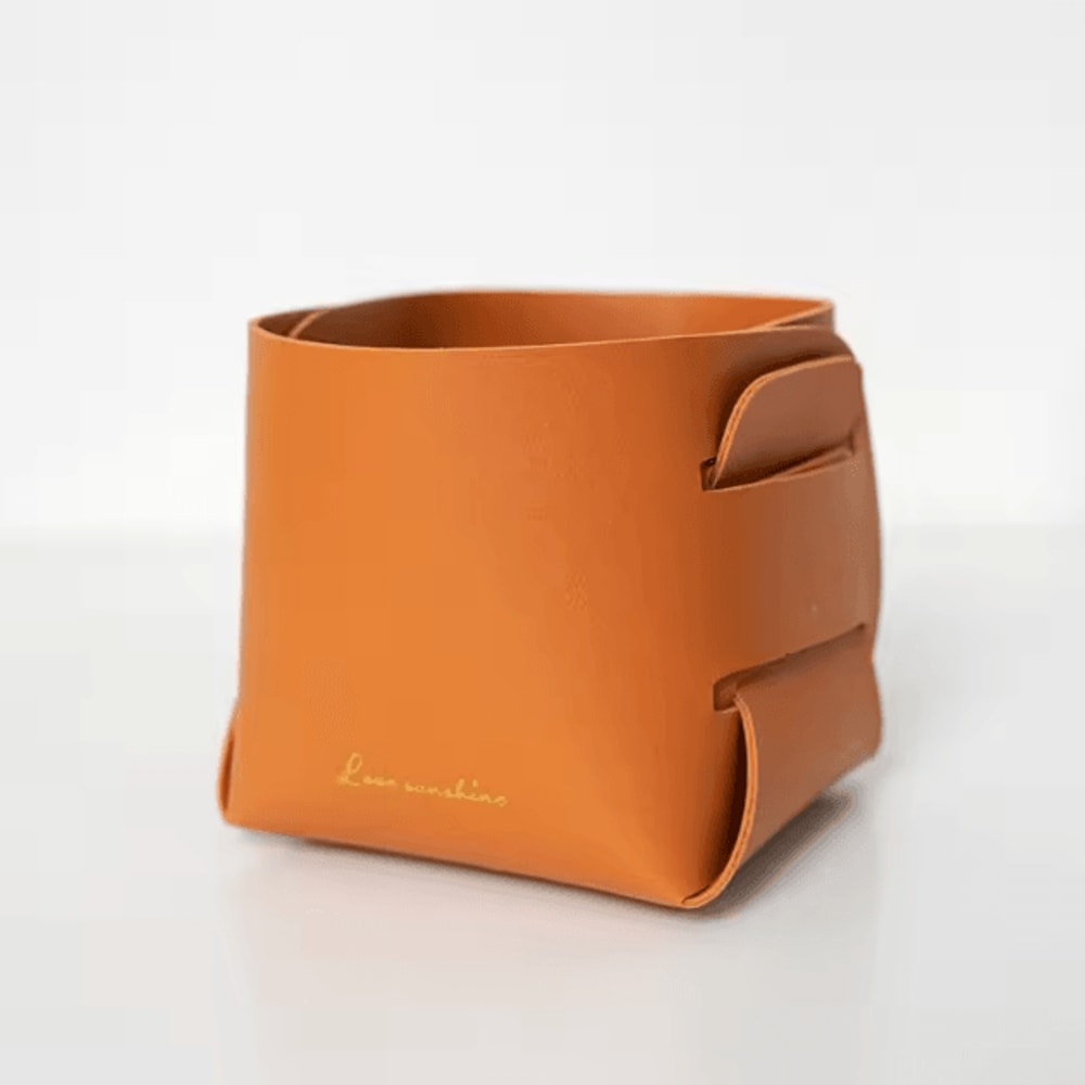 Foldable PU Leather Desktop Storage Tray Nordic Leather Key Organizer Tray For Desk Entryway Makeup 7