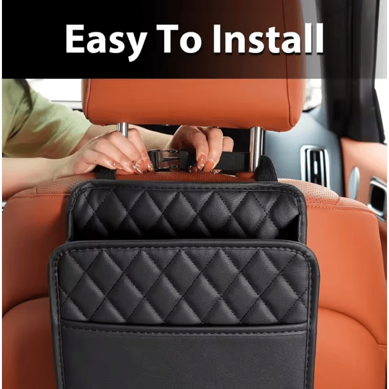 Multifunction Leather Car Seat Back Organizer Hanging Car Trash Bag Storage Pouch For Vehicle Inter 1
