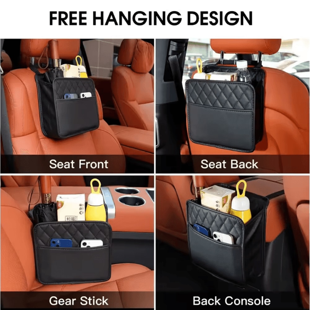 Multifunction Leather Car Seat Back Organizer Hanging Car Trash Bag Storage Pouch For Vehicle Inter 2