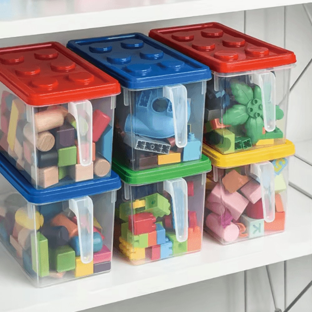 Kids Building Block Storage Box With Handle Stackable Toy Organizer Container Dustproof Block Stora 1